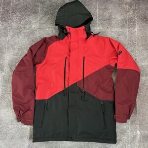 Men's 686 Black Red Maroon Color Block Lined Winter Snowboard Ski Jacket Sz M